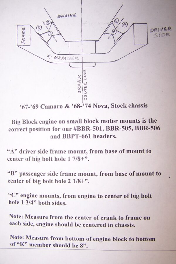 #BBR-506 - ‘67-’69 CAMARO BIG BLOCK - ‘68-’74 NOVA BIG BLOCK - BB Race header for stock chassis with front rack & pinion steering - Image 6
